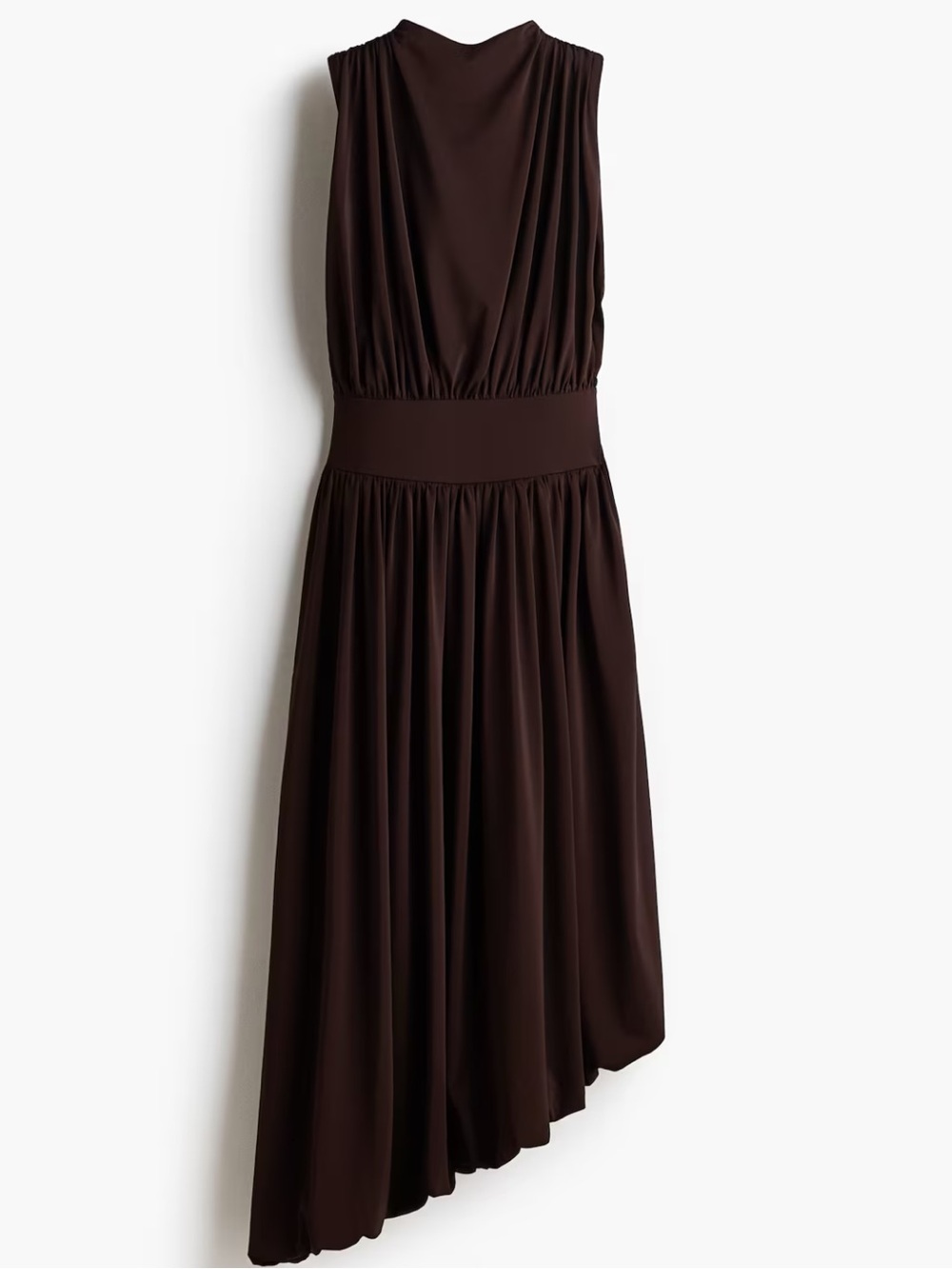 H&M EDITION NWT asymmetrical bubble hem Sleeveless Dark Brown Midi Maxi Dress